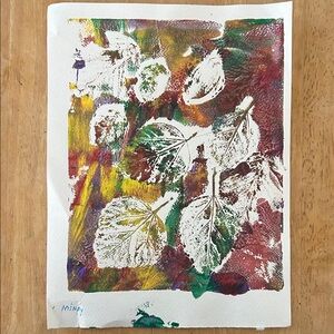 Abstract Leaf Print Art handmade signed “Mindy” 9”x12” ready to frame